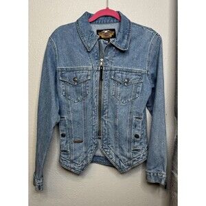 Vintage Harley Davidson Denim Jacket Women's Size Small Embroidered Wing Logo